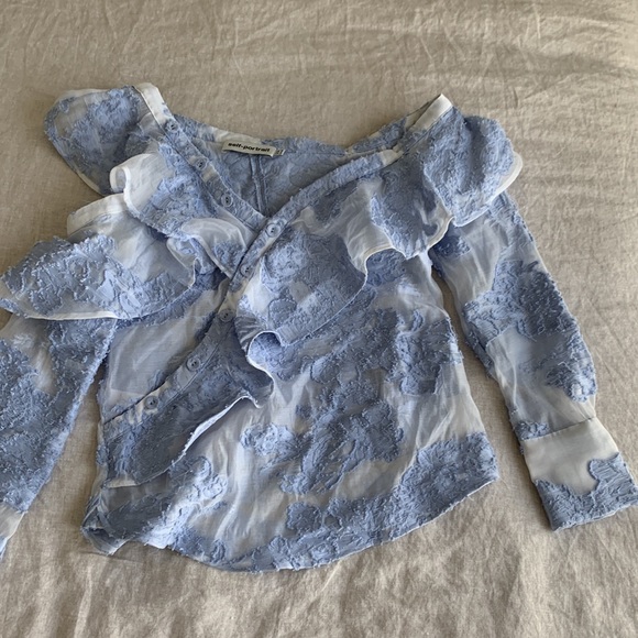 Self-Portrait Blue Floral Fil Coupé Asymmetrical One Shoulder Top size US 2 - Picture 5 of 7